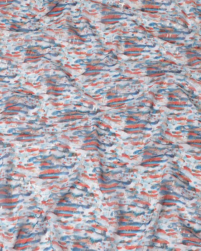 Multicolor pure cotton voile fabric with gold foil print in abstract design-D16555 Regal Fabrics