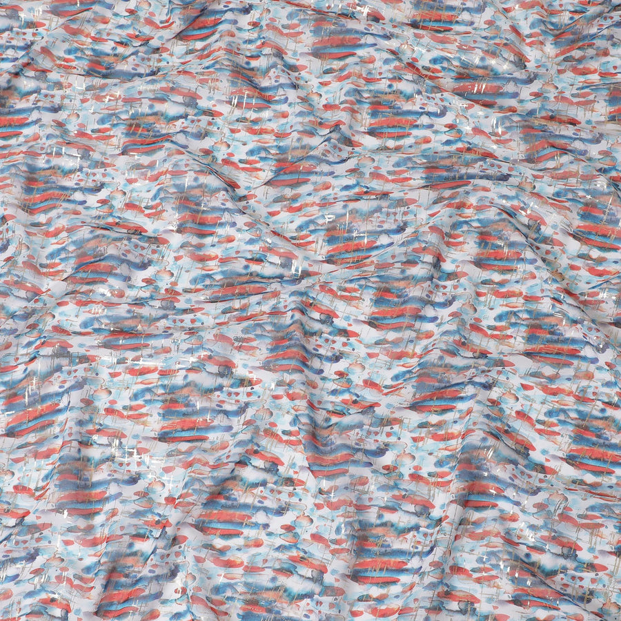 Multicolor pure cotton voile fabric with gold foil print in abstract design-D16555