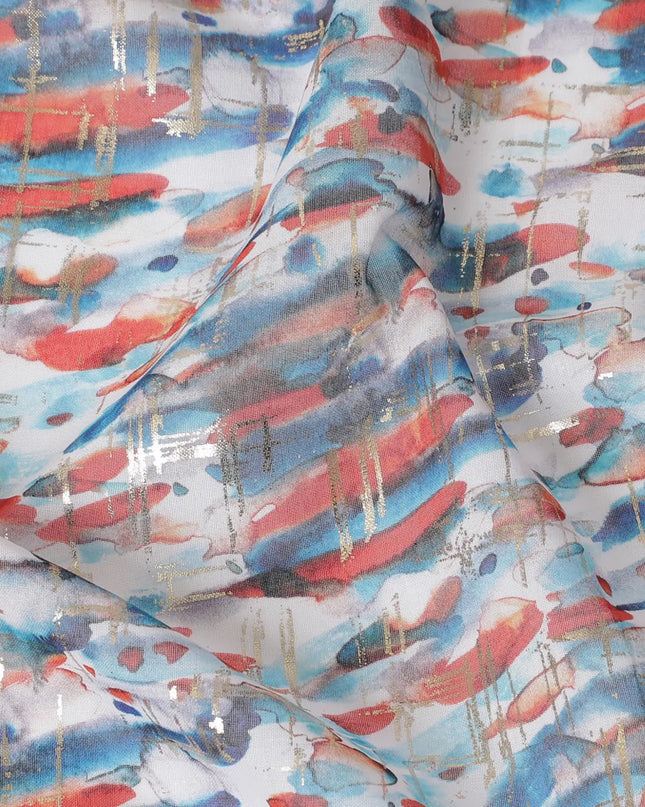 Multicolor pure cotton voile fabric with gold foil print in abstract design-D16555 Regal Fabrics