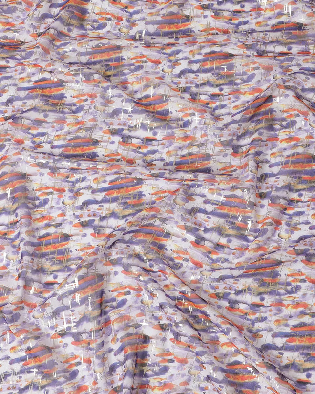 Multicolor pure cotton voile fabric with gold foil print in abstract design-D16557 Regal Fabrics
