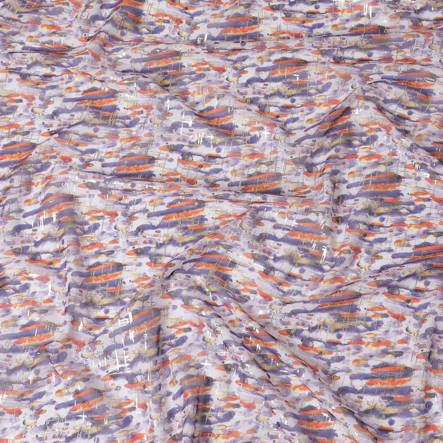 قماش فوال من القطن الخالص متعدد الألوان مع طباعة رقائق ذهبية بتصميم تجريدي-D16557