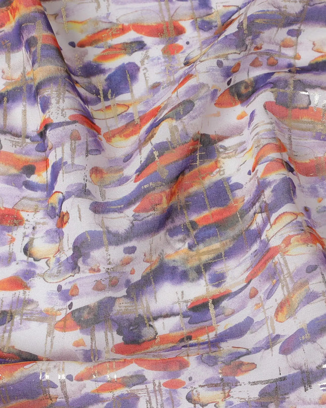 Multicolor pure cotton voile fabric with gold foil print in abstract design-D16557 Regal Fabrics
