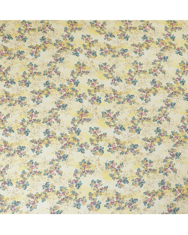 Yellow Pure cotton voile fabric with multicolor print with golden foil in floral design-D16559 Regal Fabrics