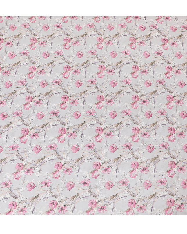 قماش فوال من القطن الخالص باللون البيج الفاتح مع طباعة متعددة الألوان مع رقائق ذهبية بتصميم زهور -D16562