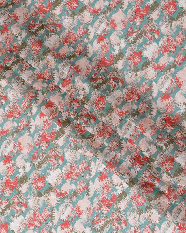 Jade green pure cotton voile fabric with multicolor print with golden foil in geometric design-D16564