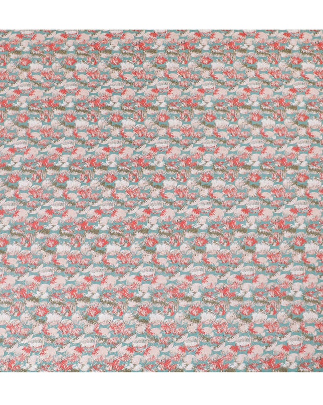 Jade green pure cotton voile fabric with multicolor print with golden foil in geometric design-D16564