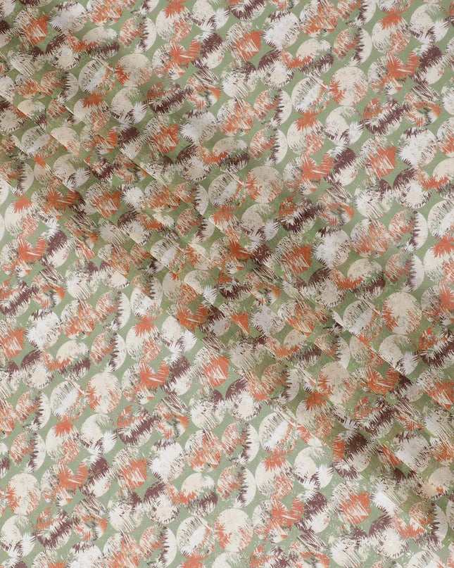Olive green pure cotton voile fabric with multicolor print with golden foil in geometric design-D16565 Regal Fabrics