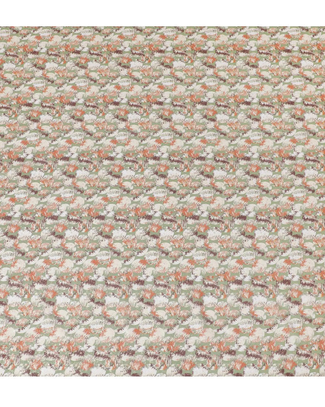 Olive green pure cotton voile fabric with multicolor print with golden foil in geometric design-D16565 Regal Fabrics