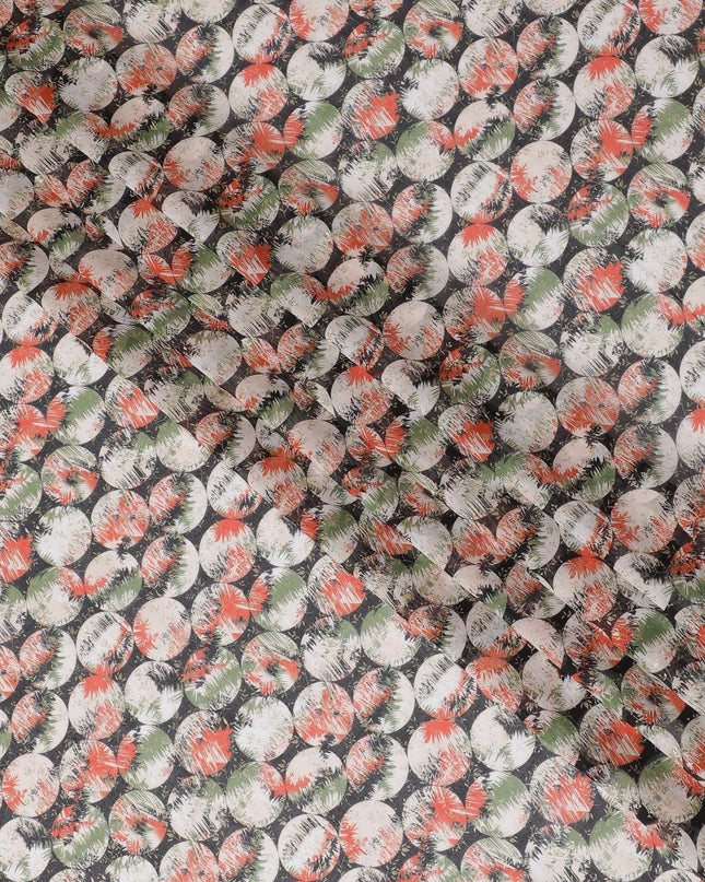 Black pure cotton voile fabric with multicolor print with golden foil in geometric design-D16566