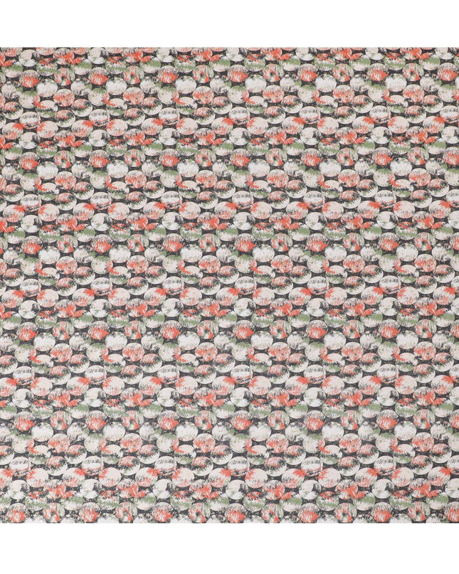 Black pure cotton voile fabric with multicolor print with golden foil in geometric design-D16566