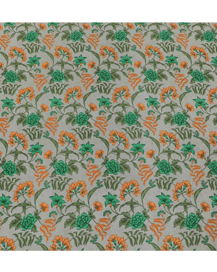 Mink grey Premium pure silk crepe fabric with multicolor print in floral design-D16689 Regal Fabrics