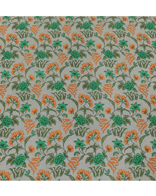 Mink grey Premium pure silk crepe fabric with multicolor print in floral design-D16689 Regal Fabrics