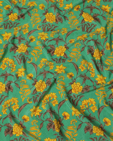 Paris green Premium pure silk crepe fabric with multicolor print in floral design-D16690
