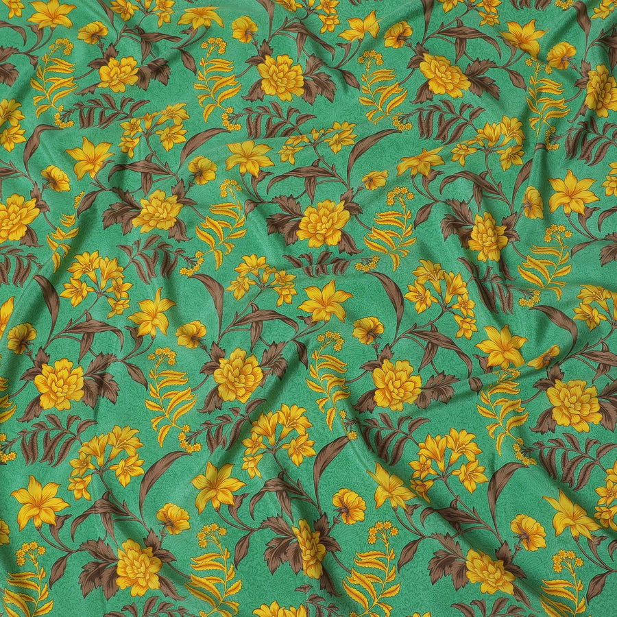 Paris green Premium pure silk crepe fabric with multicolor print in floral design-D16690