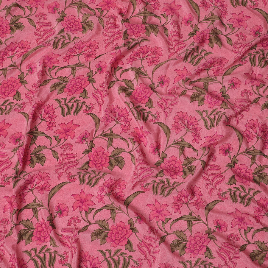 Hot pink Premium pure silk crepe fabric with multicolor print in floral design-D16691