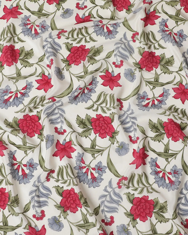 Cream Premium pure silk crepe fabric with multicolor print in floral design-D16692 Regal Fabrics