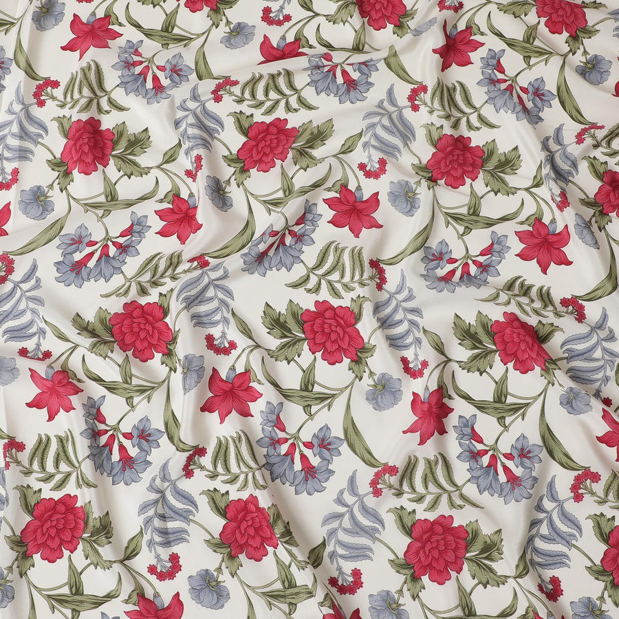 Cream Premium pure silk crepe fabric with multicolor print in floral design-D16692