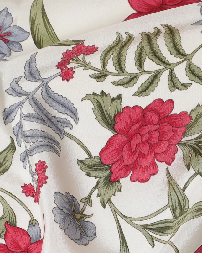 Cream Premium pure silk crepe fabric with multicolor print in floral design-D16692 Regal Fabrics