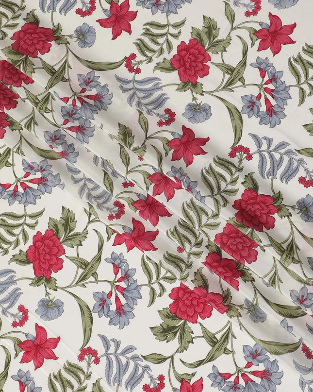 Cream Premium pure silk crepe fabric with multicolor print in floral design-D16692 Regal Fabrics