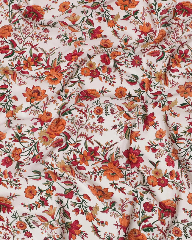 Cream Premium pure silk crepe fabric with multicolor print in floral design-D16693 Regal Fabrics