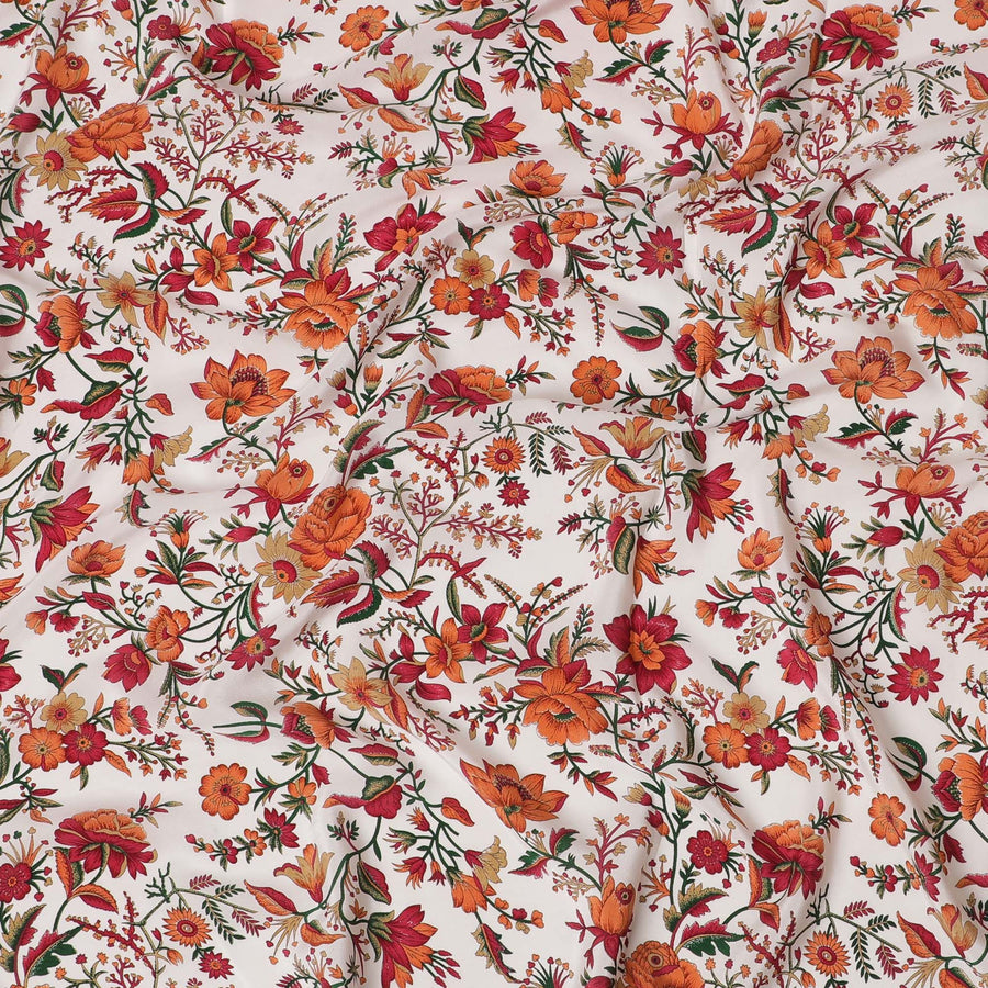 Cream Premium pure silk crepe fabric with multicolor print in floral design-D16693