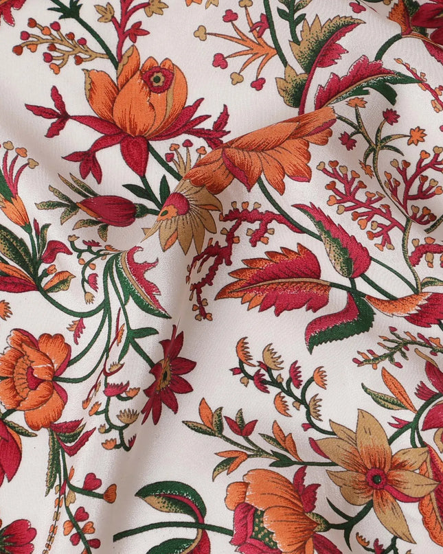 Cream Premium pure silk crepe fabric with multicolor print in floral design-D16693 Regal Fabrics