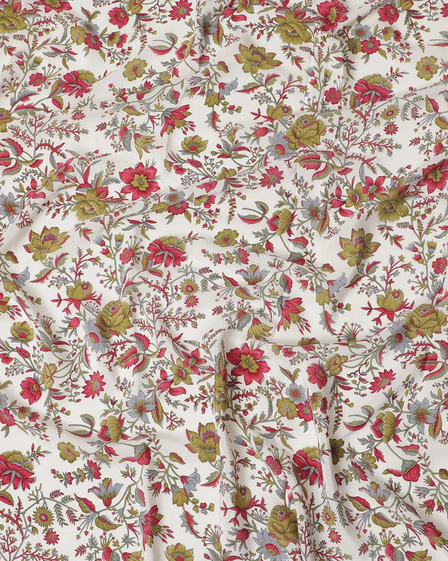 Cream Premium pure silk crepe fabric with multicolor print in floral design-D16694 Regal Fabrics