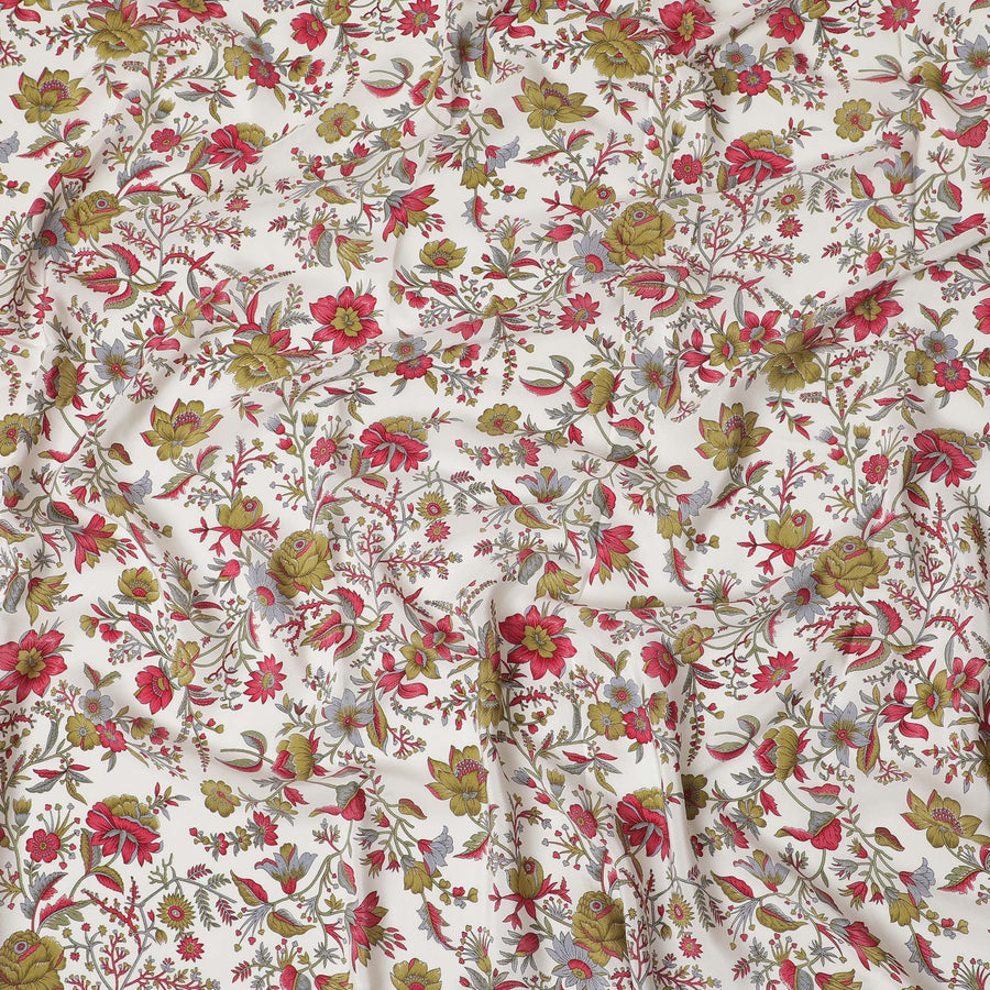 Cream Premium pure silk crepe fabric with multicolor print in floral design-D16694