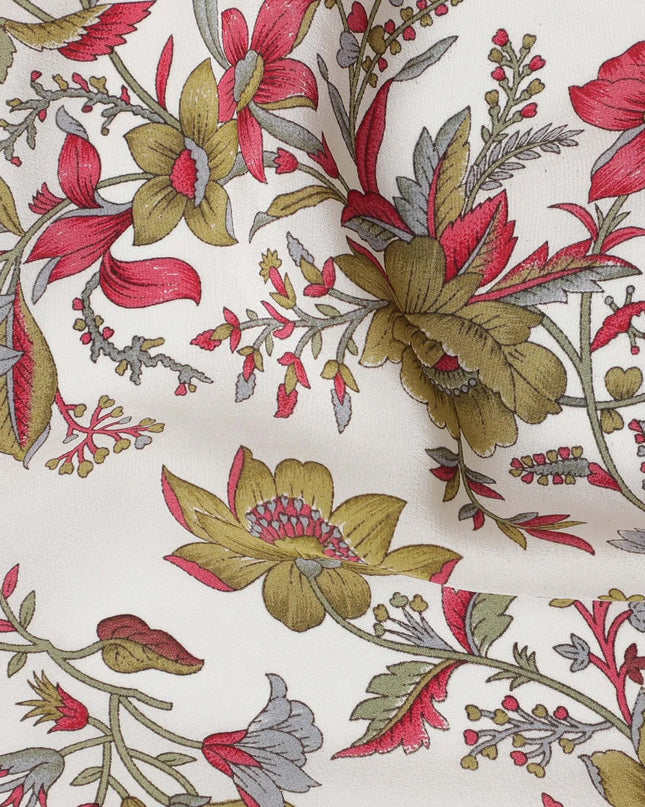 Cream Premium pure silk crepe fabric with multicolor print in floral design-D16694 Regal Fabrics