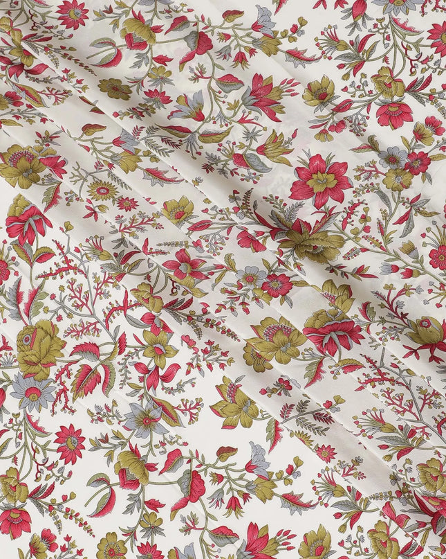 Cream Premium pure silk crepe fabric with multicolor print in floral design-D16694 Regal Fabrics