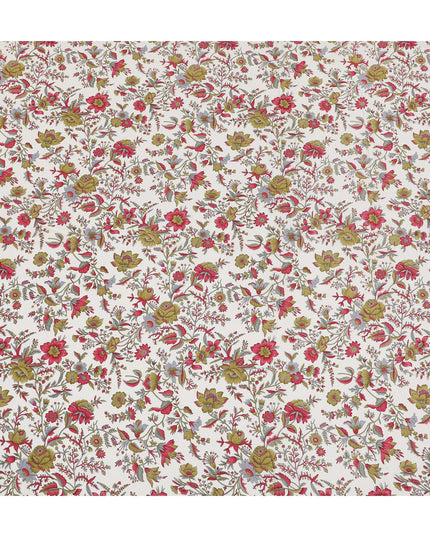 Cream Premium pure silk crepe fabric with multicolor print in floral design-D16694