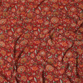 Crimson red Premium pure silk crepe fabric with multicolor print in floral design-D16699