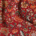 Crimson red Premium pure silk crepe fabric with multicolor print in floral design-D16699