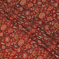 Crimson red Premium pure silk crepe fabric with multicolor print in floral design-D16699