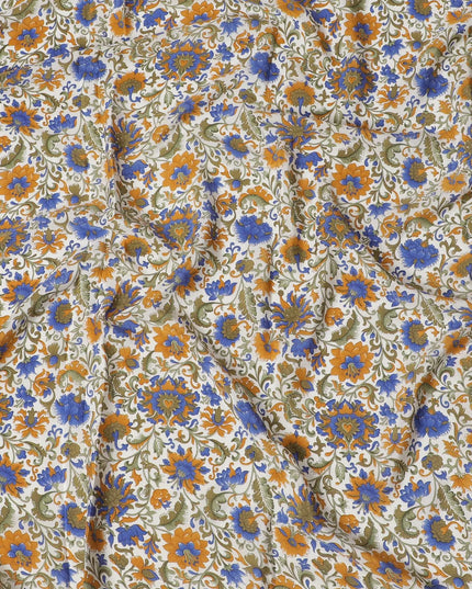 Cream Premium pure silk crepe fabric with multicolor print in floral design-D16704 Regal Fabrics