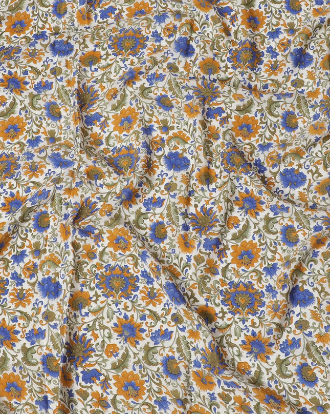 Cream Premium pure silk crepe fabric with multicolor print in floral design-D16704 Regal Fabrics