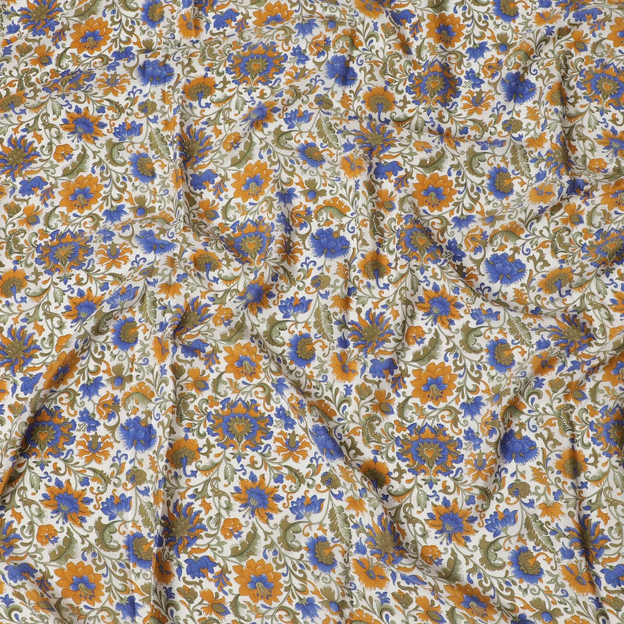 Cream Premium pure silk crepe fabric with multicolor print in floral design-D16704 Regal Fabrics