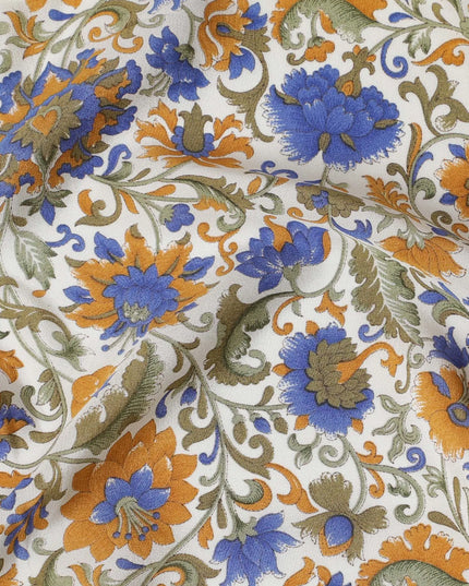 Cream Premium pure silk crepe fabric with multicolor print in floral design-D16704 Regal Fabrics