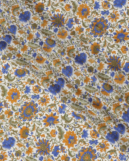 Cream Premium pure silk crepe fabric with multicolor print in floral design-D16704 Regal Fabrics