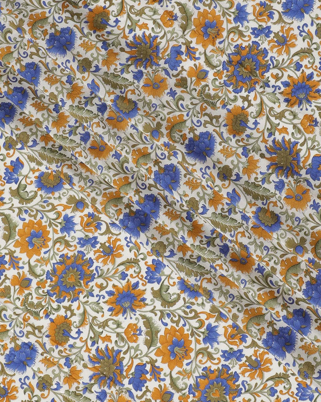 Cream Premium pure silk crepe fabric with multicolor print in floral design-D16704 Regal Fabrics