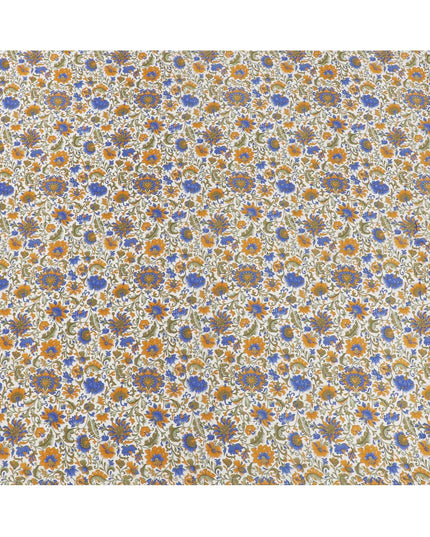 Cream Premium pure silk crepe fabric with multicolor print in floral design-D16704 Regal Fabrics