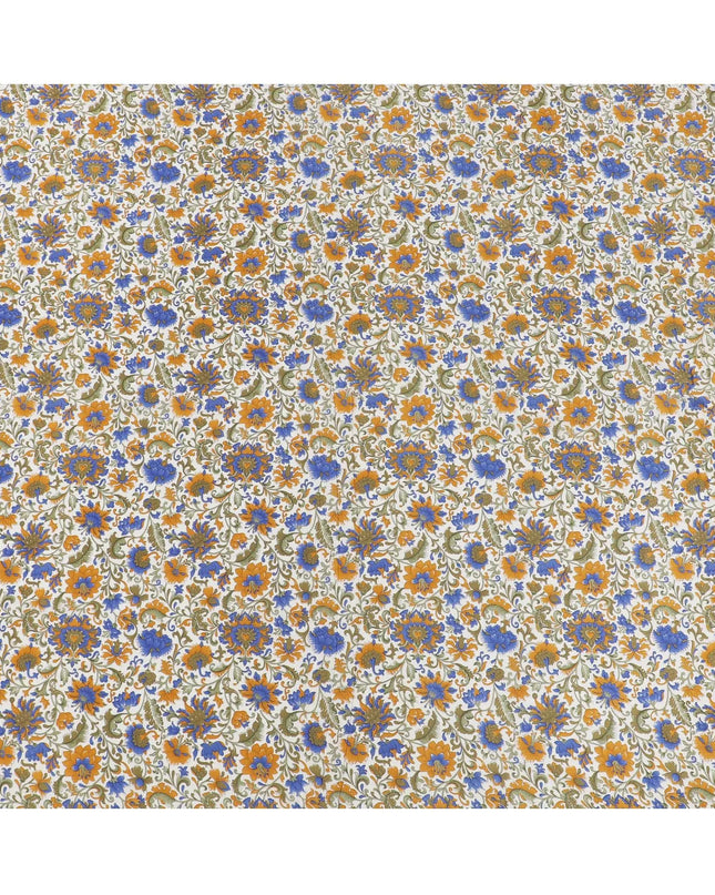 Cream Premium pure silk crepe fabric with multicolor print in floral design-D16704 Regal Fabrics