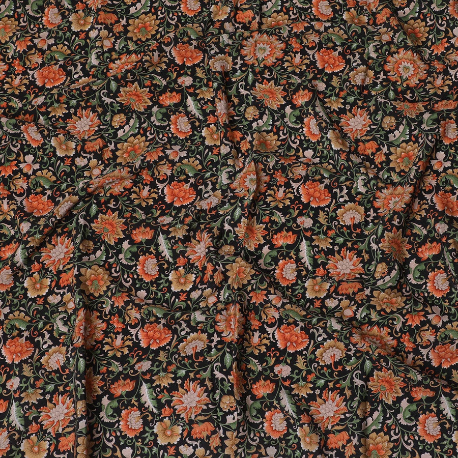 قماش كريب من الحرير الخالص باللون الأسود مع طباعة متعددة الألوان بتصميم الأزهار-D16705