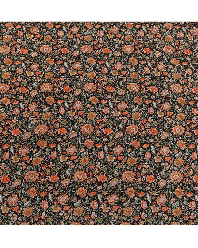 Black Premium pure silk crepe fabric with multicolor print in floral design-D16705