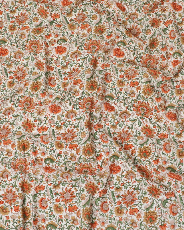 Cream Premium pure silk crepe fabric with multicolor print in floral design-D16706 Regal Fabrics