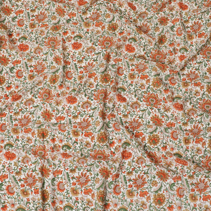 Cream Premium pure silk crepe fabric with multicolor print in floral design-D16706 Regal Fabrics