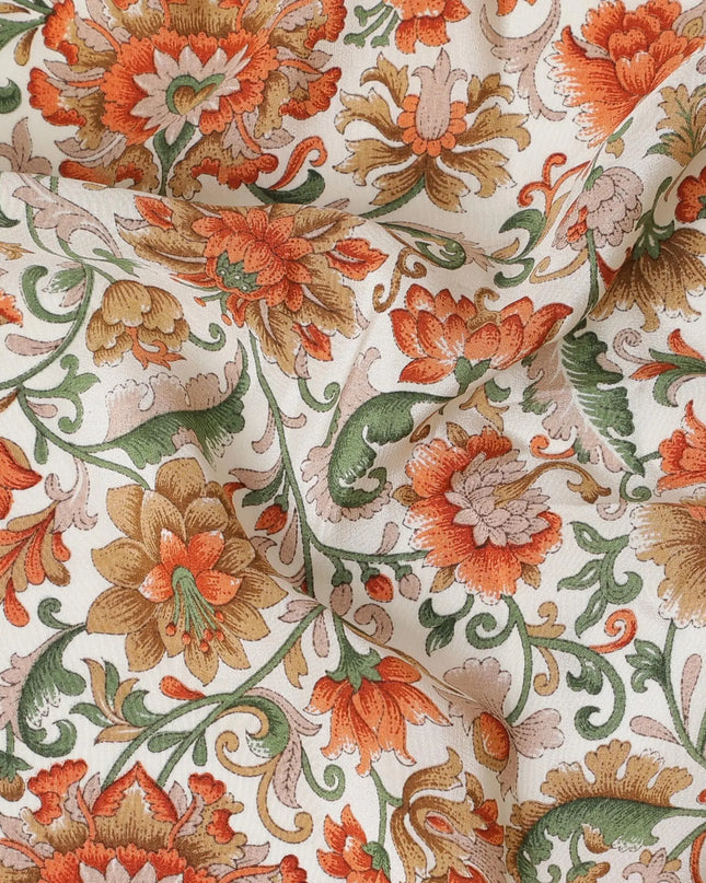 Cream Premium pure silk crepe fabric with multicolor print in floral design-D16706 Regal Fabrics