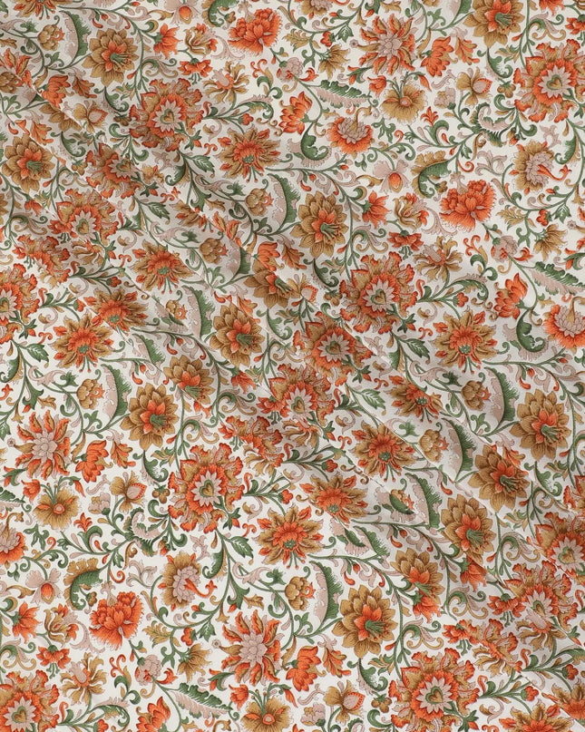 Cream Premium pure silk crepe fabric with multicolor print in floral design-D16706 Regal Fabrics