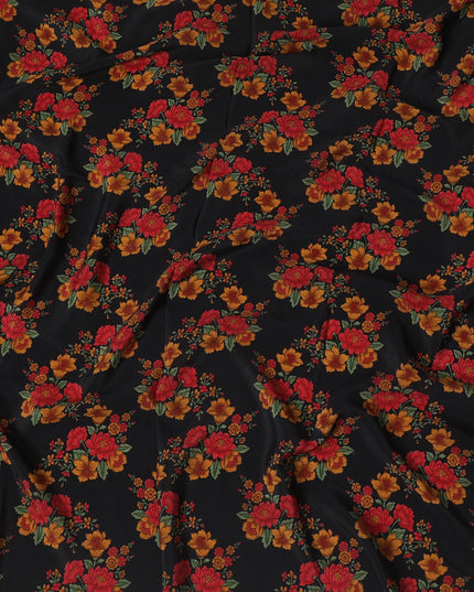 Black Premium pure silk crepe fabric with multicolor print in floral design-D16708