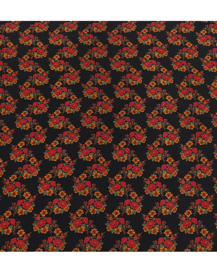 Black Premium pure silk crepe fabric with multicolor print in floral design-D16708